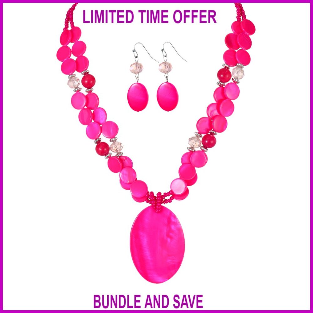 Multi-Strand Shell Bead Statement Necklace Earrin… - image 1